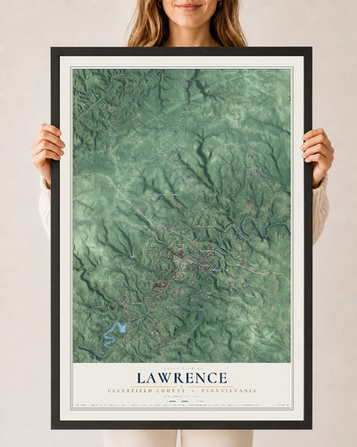 Map of Lawrence, Clearfield County, Pennsylvania, 24 x 36 inch print in a black wood frame