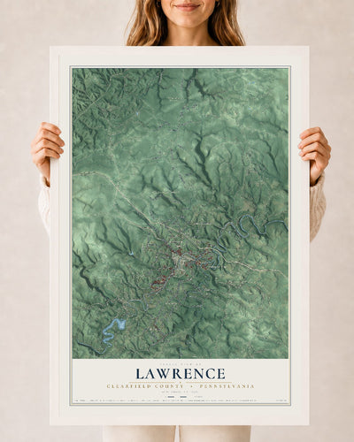 Map of Lawrence, Clearfield County, Pennsylvania, 24 x 36 inch print in a white wood frame
