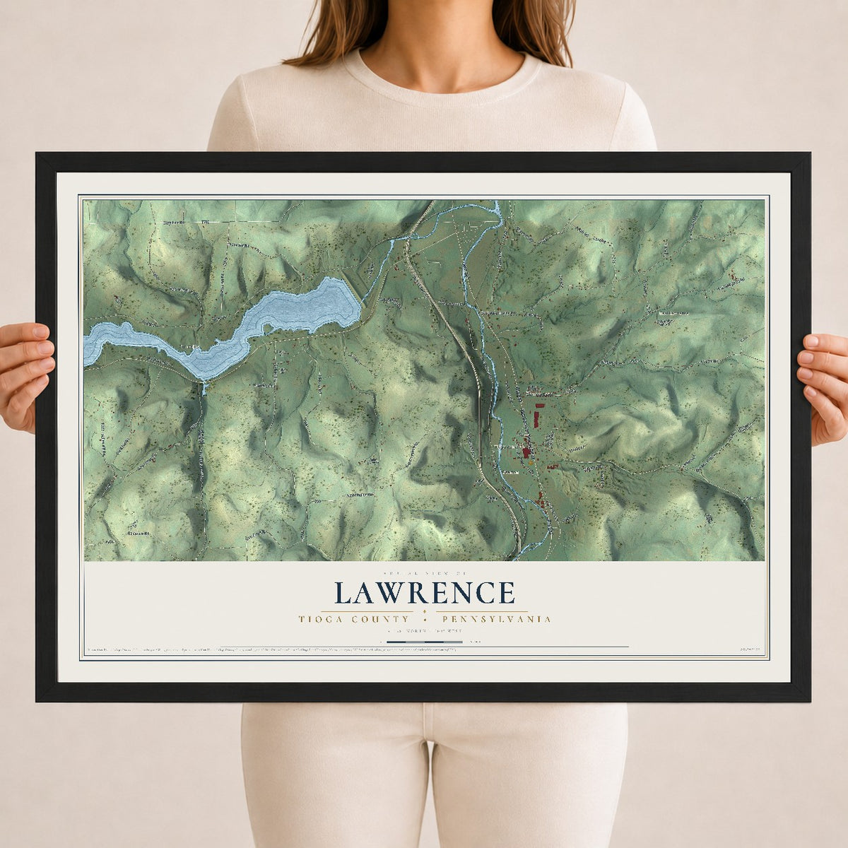 Map of Lawrence, Tioga County, Pennsylvania, 18 x 24 inch print in a black wood frame