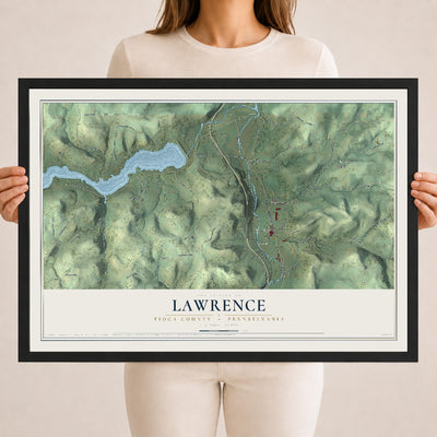 Map of Lawrence, Tioga County, Pennsylvania, 18 x 24 inch print in a black wood frame