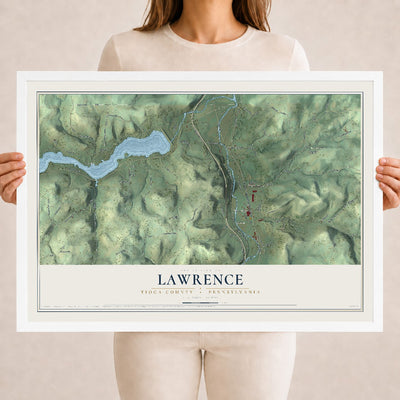 Map of Lawrence, Tioga County, Pennsylvania, 18 x 24 inch print in a white wood frame