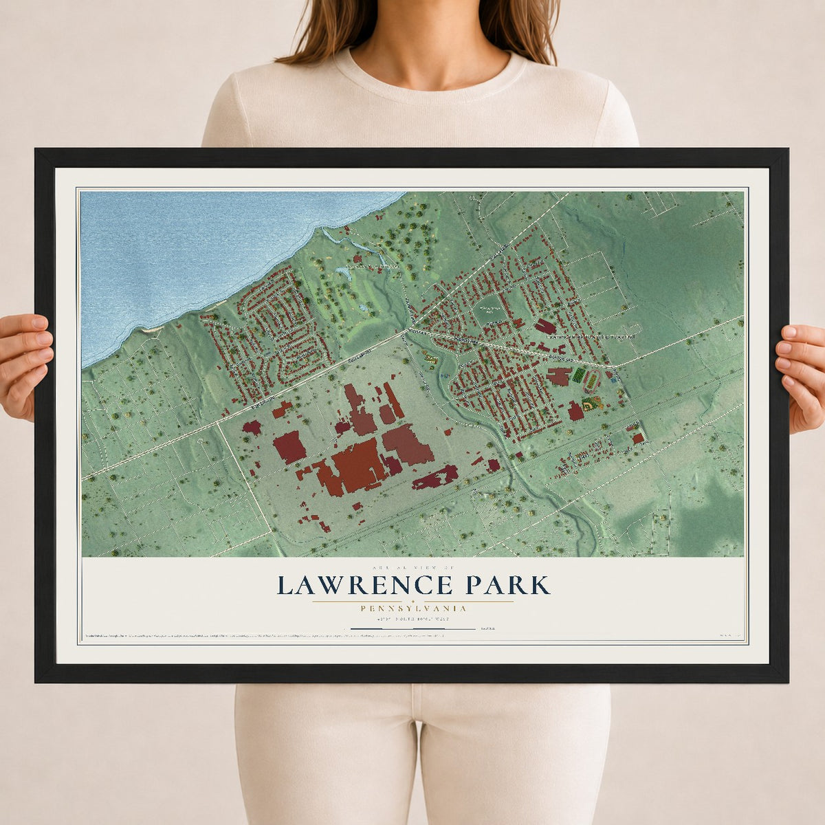 Map of Lawrence Park, Pennsylvania, 18 x 24 inch print in a black wood frame
