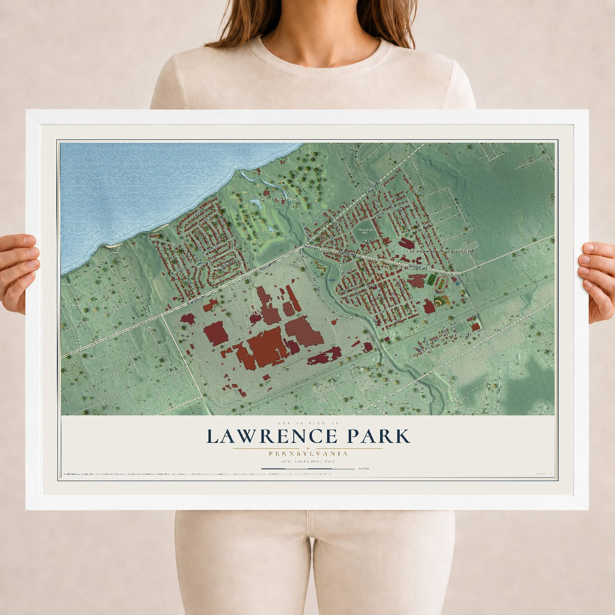 Map of Lawrence Park, Pennsylvania, 18 x 24 inch print in a white wood frame