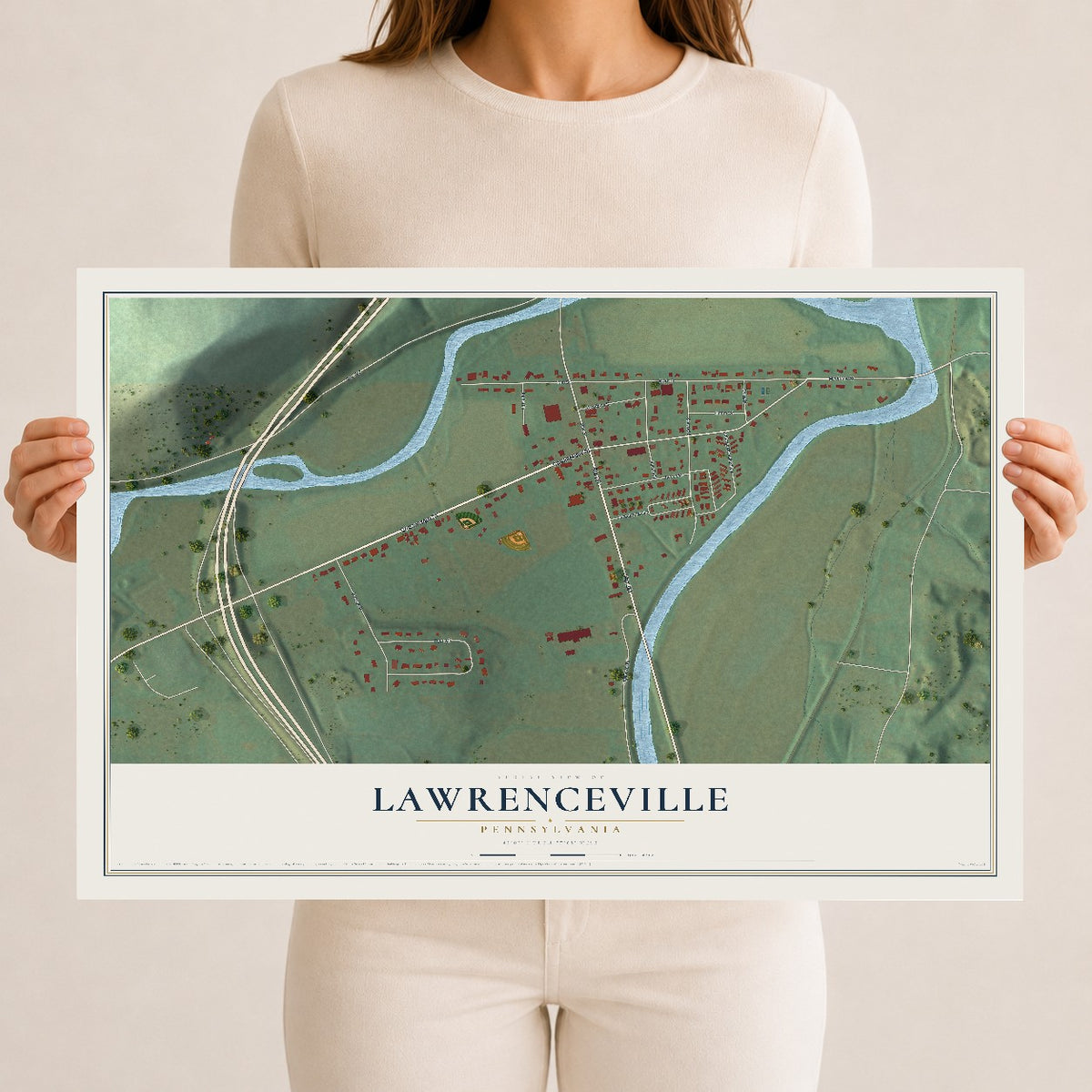 Map of Lawrenceville, Pennsylvania, 12 x 18 inch unframed archival matte print