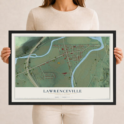 Map of Lawrenceville, Pennsylvania, 12 x 18 inch print in a black wood frame