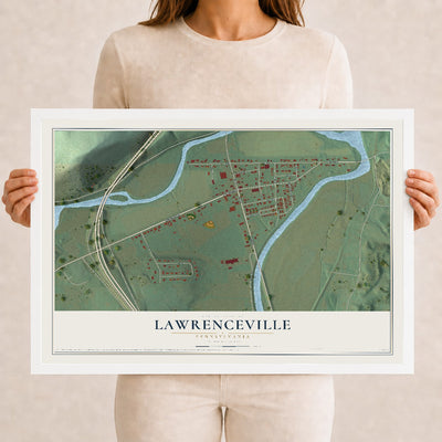 Map of Lawrenceville, Pennsylvania, 12 x 18 inch print in a white wood frame