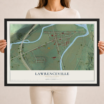 Map of Lawrenceville, Pennsylvania, 18 x 24 inch print in a black wood frame