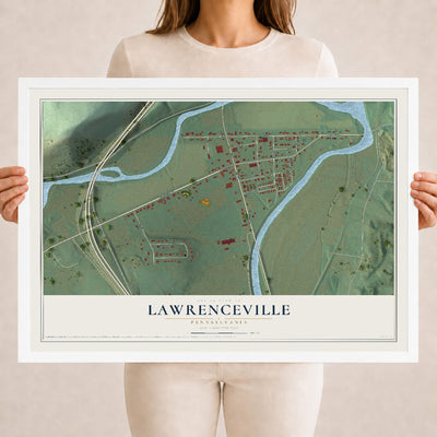 Map of Lawrenceville, Pennsylvania, 18 x 24 inch print in a white wood frame