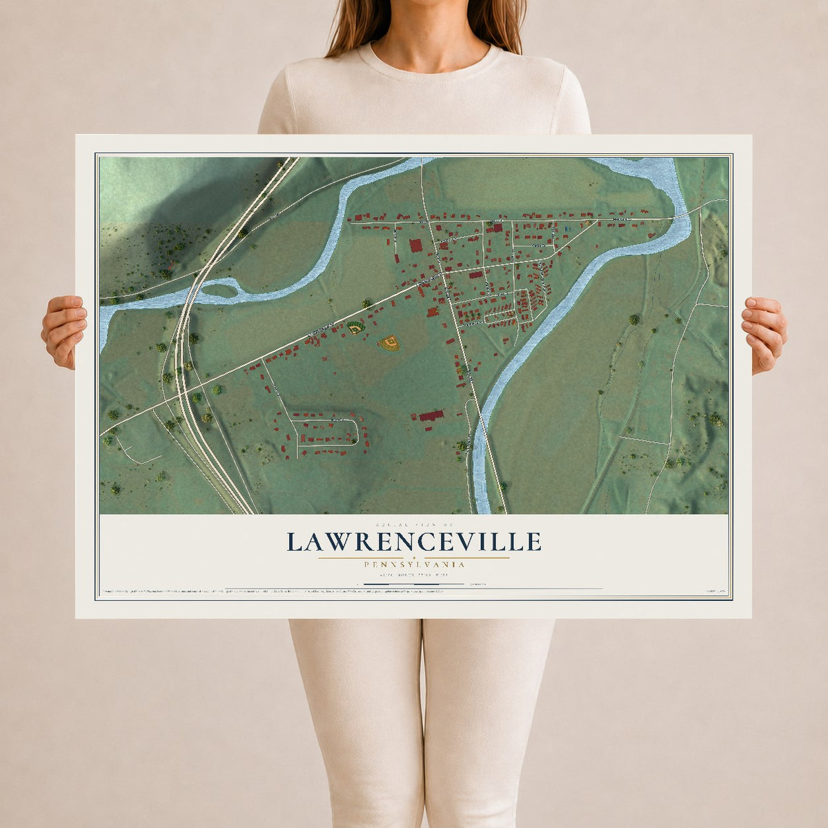 Map of Lawrenceville, Pennsylvania, 24 x 36 inch unframed archival matte print