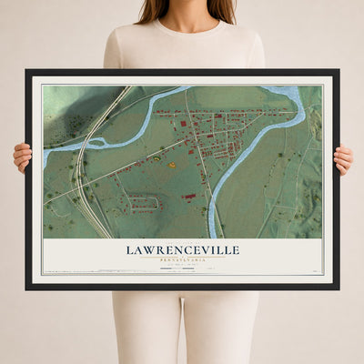 Map of Lawrenceville, Pennsylvania, 24 x 36 inch print in a black wood frame