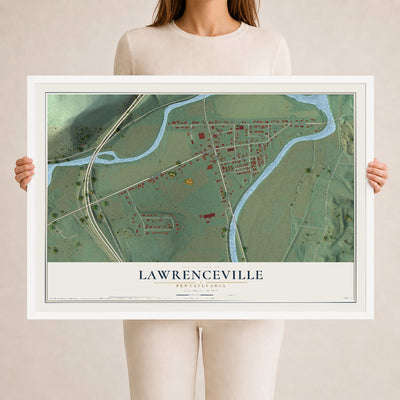 Map of Lawrenceville, Pennsylvania, 24 x 36 inch print in a white wood frame