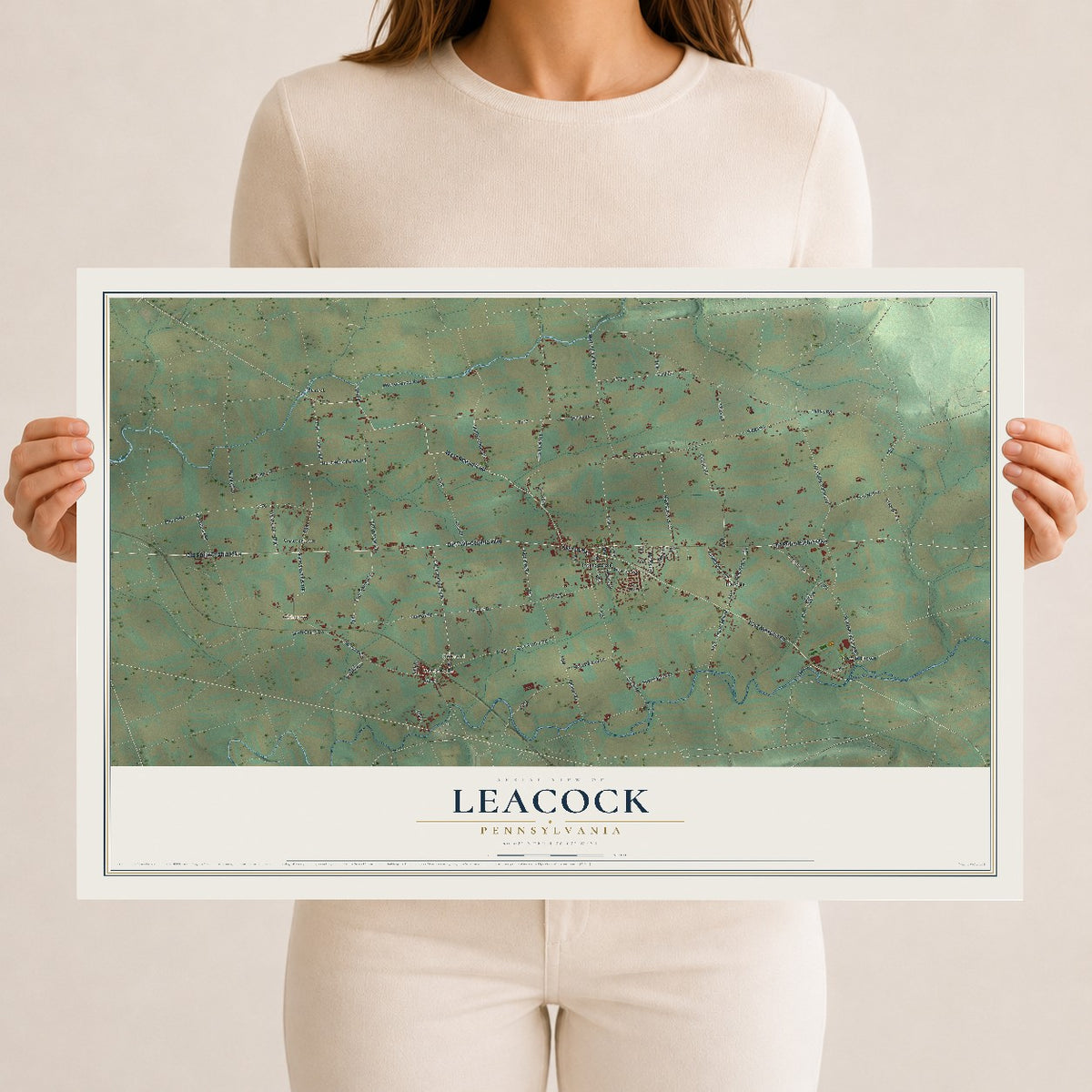 Map of Leacock, Pennsylvania, 12 x 18 inch unframed archival matte print