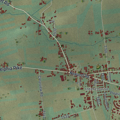 Close-up of the map of Leacock, Pennsylvania print showing street and building detail