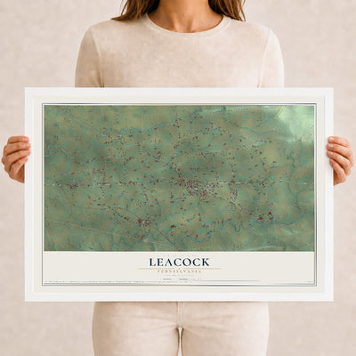 Map of Leacock, Pennsylvania, 12 x 18 inch print in a white wood frame
