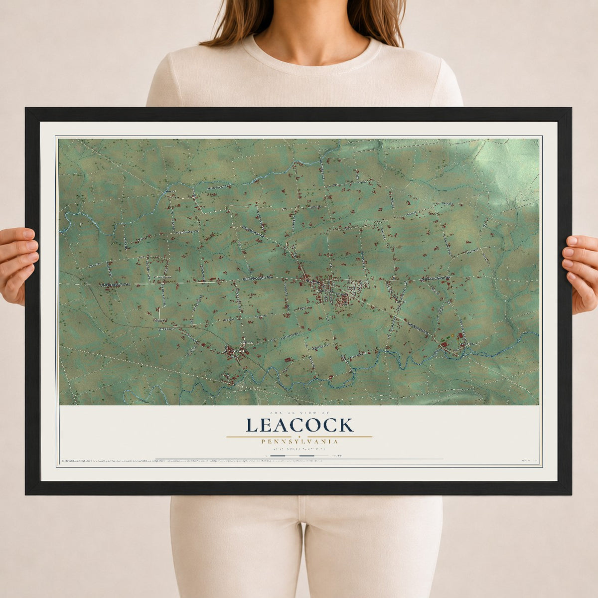 Map of Leacock, Pennsylvania, 18 x 24 inch print in a black wood frame