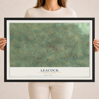 Map of Leacock, Pennsylvania, 18 x 24 inch print in a black wood frame