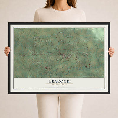 Map of Leacock, Pennsylvania, 24 x 36 inch print in a black wood frame