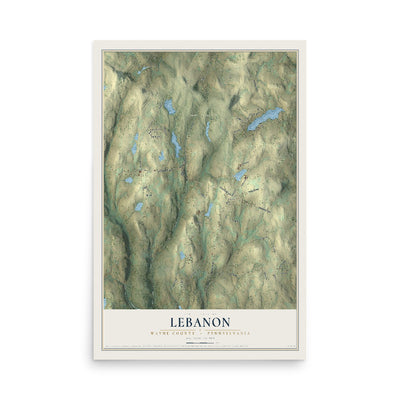 Map of Lebanon, Wayne County, Pennsylvania, 12 x 18 inch unframed archival matte print