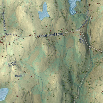 Second close-up of the map of Lebanon, Wayne County, Pennsylvania print showing more streets and buildings