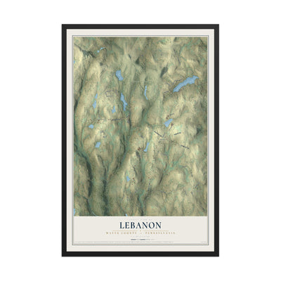 Map of Lebanon, Wayne County, Pennsylvania, 12 x 18 inch print in a black wood frame