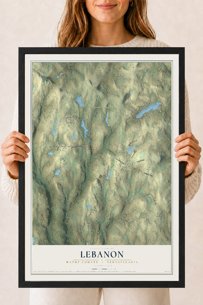 Map of Lebanon, Wayne County, Pennsylvania, 18 x 24 inch print in a black wood frame