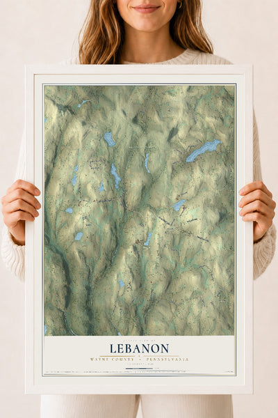 Map of Lebanon, Wayne County, Pennsylvania, 18 x 24 inch print in a white wood frame