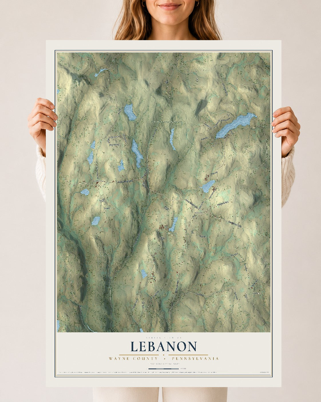 Map of Lebanon, Wayne County, Pennsylvania, 24 x 36 inch unframed archival matte print