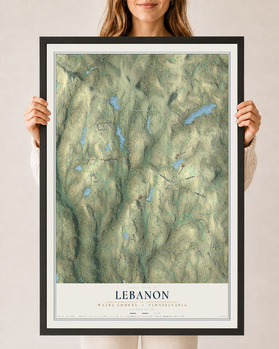 Map of Lebanon, Wayne County, Pennsylvania, 24 x 36 inch print in a black wood frame