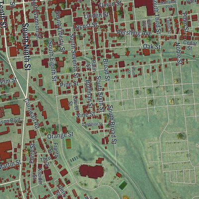 Second close-up of the map of Lebanon, Lebanon County, Pennsylvania print showing more streets and buildings
