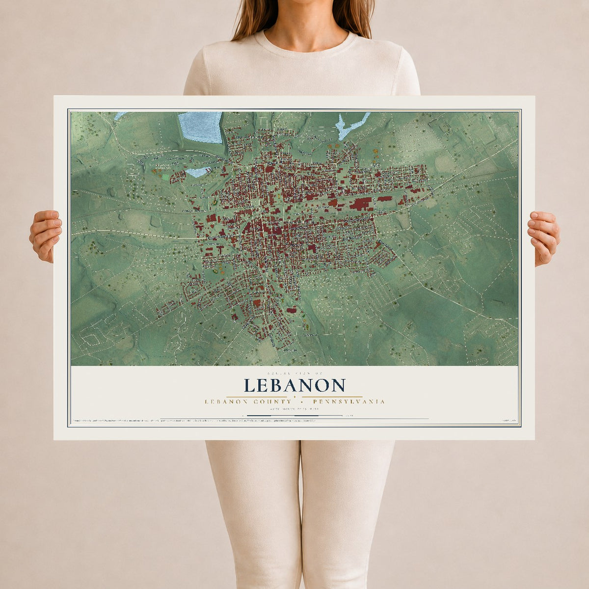Map of Lebanon, Lebanon County, Pennsylvania, 24 x 36 inch unframed archival matte print