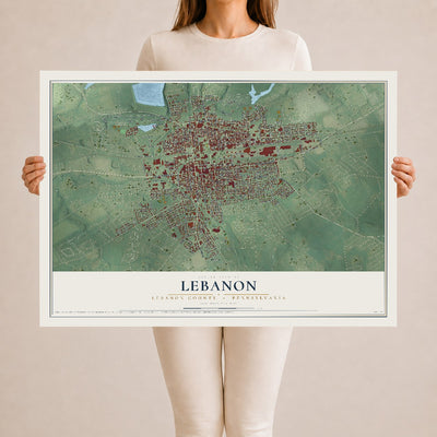 Map of Lebanon, Lebanon County, Pennsylvania, 24 x 36 inch unframed archival matte print