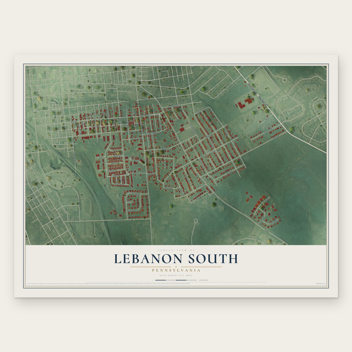 Lebanon South, Pennsylvania map print, the full design
