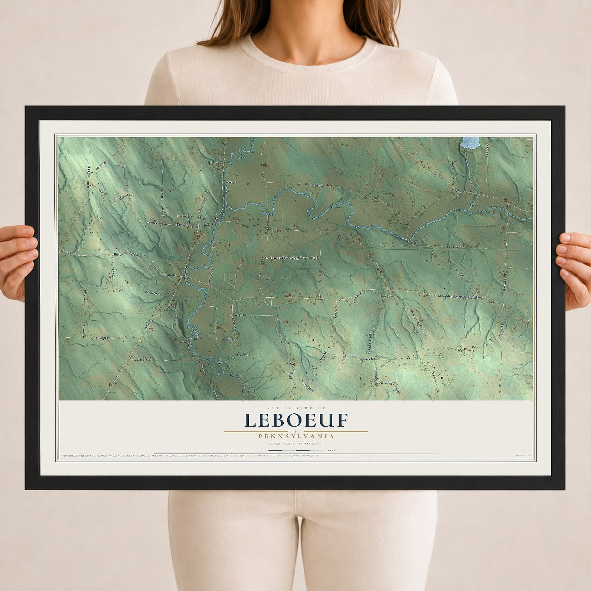 Map of LeBoeuf, Pennsylvania, 18 x 24 inch print in a black wood frame