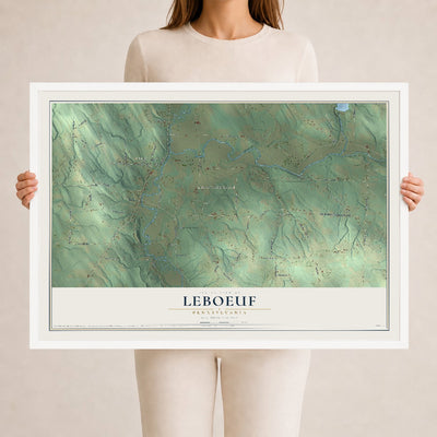 Map of LeBoeuf, Pennsylvania, 24 x 36 inch print in a white wood frame