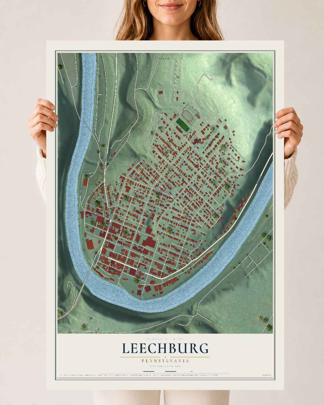 Map of Leechburg, Pennsylvania, 24 x 36 inch unframed archival matte print