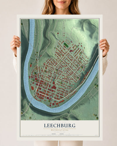 Map of Leechburg, Pennsylvania, 24 x 36 inch unframed archival matte print