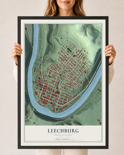 Map of Leechburg, Pennsylvania, 24 x 36 inch print in a black wood frame