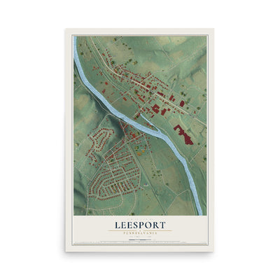 Map of Leesport, Pennsylvania, 12 x 18 inch unframed archival matte print