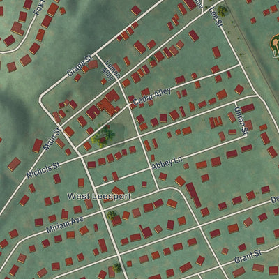 Close-up of the map of Leesport, Pennsylvania print showing street and building detail