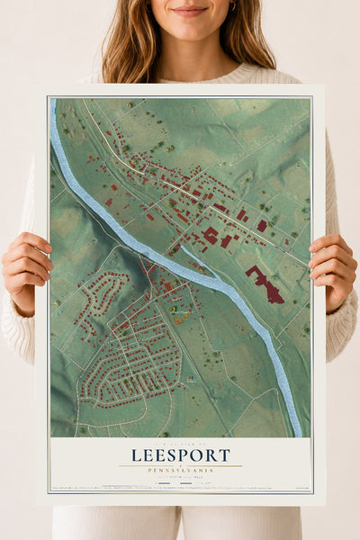 Map of Leesport, Pennsylvania, 18 x 24 inch unframed archival matte print