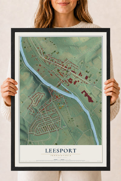 Map of Leesport, Pennsylvania, 18 x 24 inch print in a black wood frame