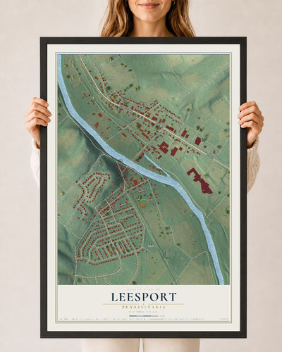 Map of Leesport, Pennsylvania, 24 x 36 inch print in a black wood frame