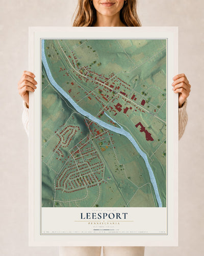 Map of Leesport, Pennsylvania, 24 x 36 inch print in a white wood frame