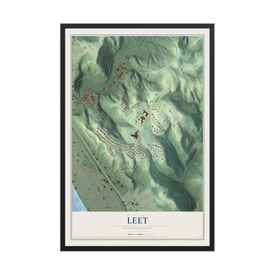 Map of Leet, Pennsylvania, 12 x 18 inch print in a black wood frame
