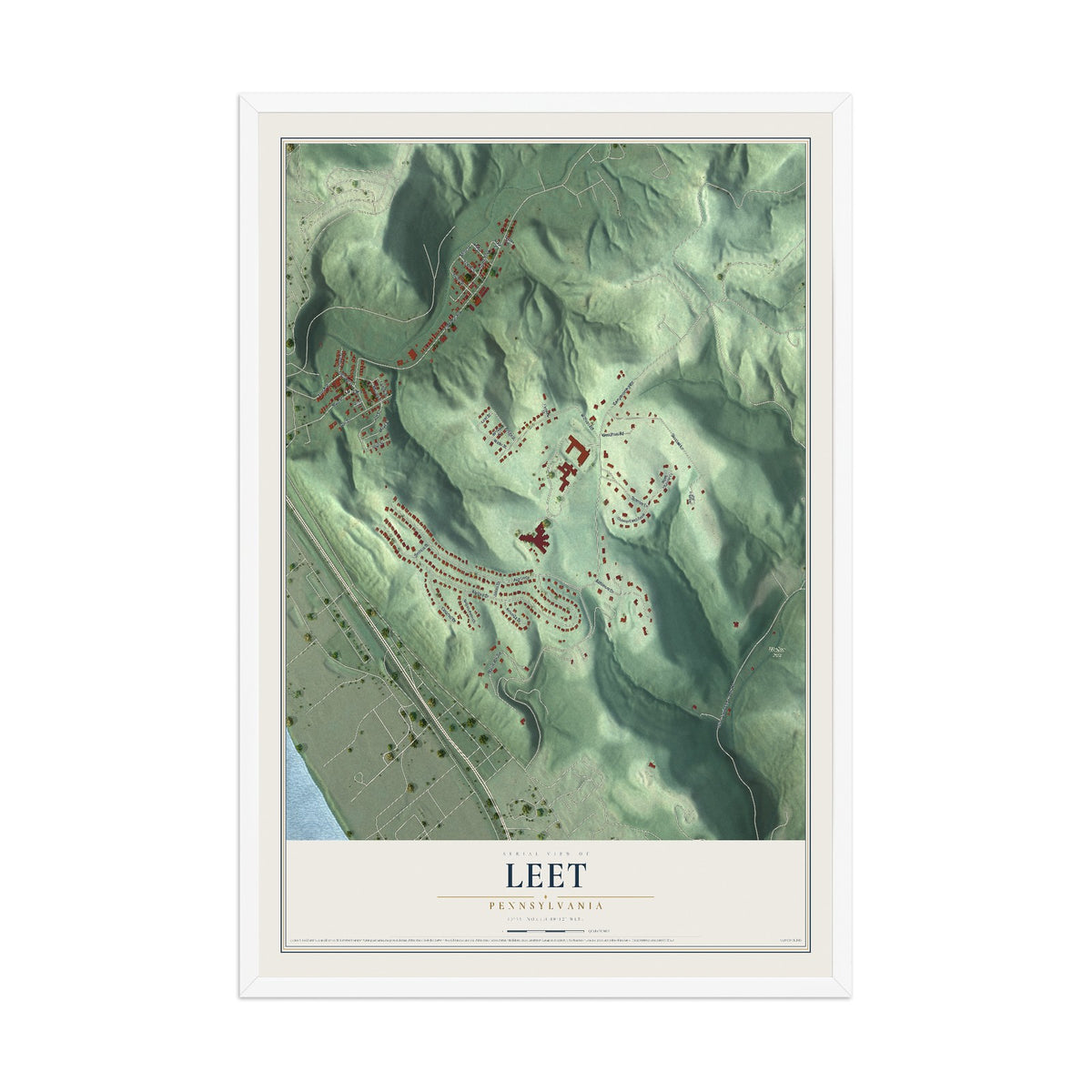 Map of Leet, Pennsylvania, 12 x 18 inch print in a white wood frame