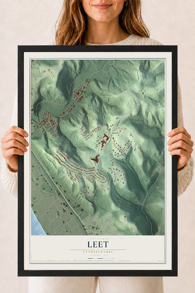 Map of Leet, Pennsylvania, 18 x 24 inch print in a black wood frame