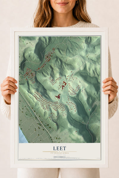 Map of Leet, Pennsylvania, 18 x 24 inch print in a white wood frame