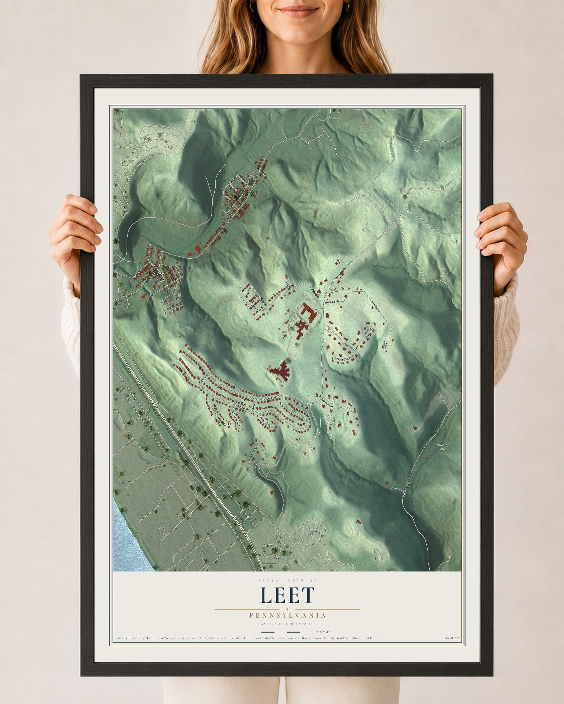 Map of Leet, Pennsylvania, 24 x 36 inch print in a black wood frame