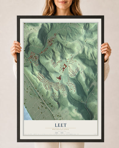 Map of Leet, Pennsylvania, 24 x 36 inch print in a black wood frame