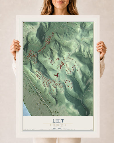 Map of Leet, Pennsylvania, 24 x 36 inch print in a white wood frame